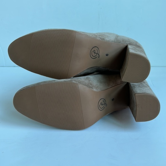 Chinese Laundry tan Kipper Split Suede bootie mid calf high heel boots - Picture 7 of 16